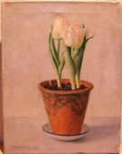 Hendrikus Ijkelenstam ( 1897 - 1993), een stilleven, "Tulpjes in pot", olieverf op doek
